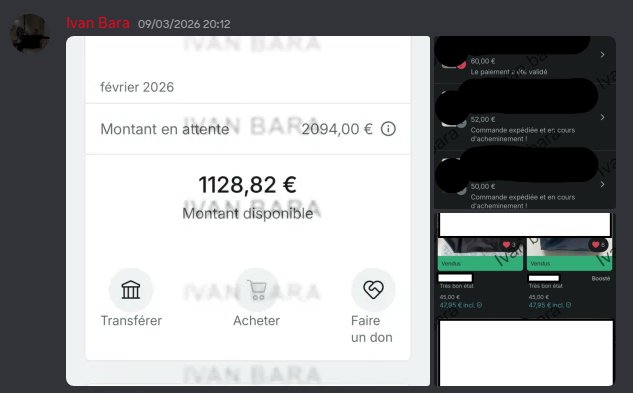 Screenshot compte Vinted Ivan Bara — 1128€ disponibles