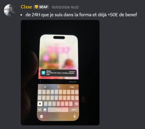 Screenshot compte Vinted Clxse — 50€ en 24h