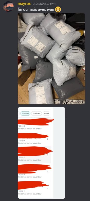 Screenshot compte Vinted Mayrox — volume de colis massif