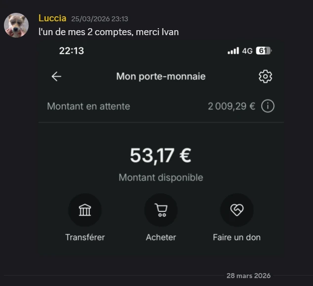 Capture des transactions Vinted réalisées par un élève de la formation